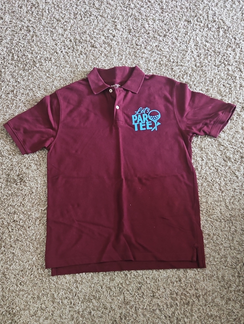 Men's Maroon Polo Shirt with 'Let's Par Tee' Chest Graphic
